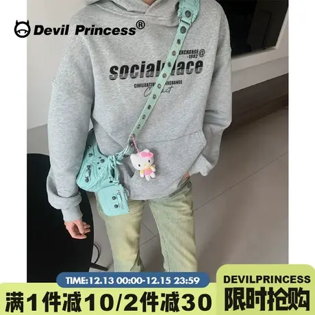 vintage慵懒风宽松灰色通勤连帽卫衣女小众超好看加绒款上衣ins潮商品大图