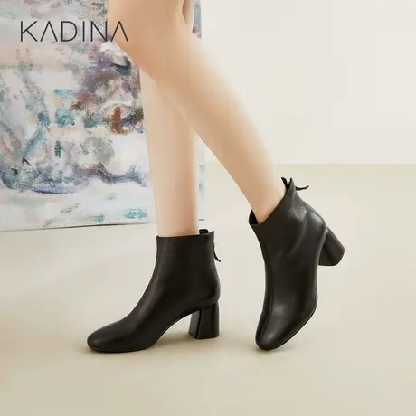 卡迪娜秋冬欧美方头高跟粗跟短靴女时装靴短靴子KLA01536商品大图