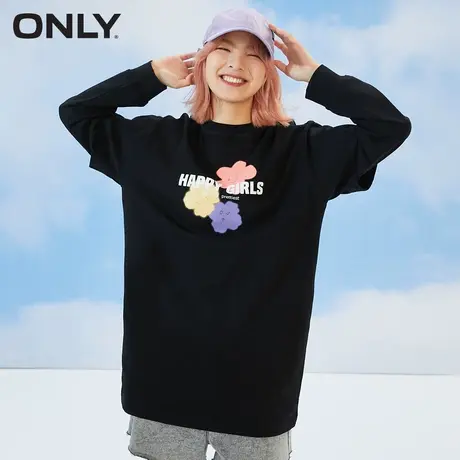 ONLY奥莱夏季宽松圆领花朵字母印花假两件T恤女商品大图