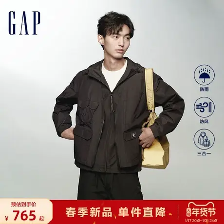 Gap男装2024春季新款可拆卸背心防雨防风三合一工装外套876978图片