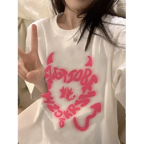 纯棉重磅设计感短袖t恤女2023新款春夏季ins潮牌宽松大码半袖上衣商品大图