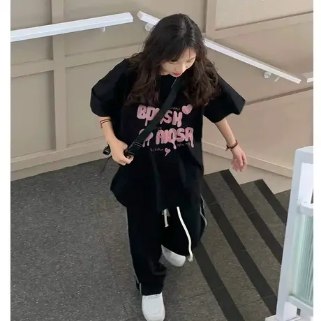 纯棉设计感美式复古短袖t恤女夏季新款小众宽松半袖上衣潮牌印花商品大图