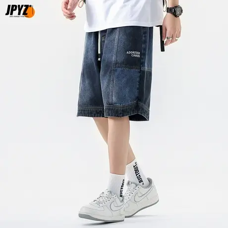 牛仔裤男夏季薄款宽松直筒阔腿短裤男生美式潮牌工装休闲裤子男款商品大图