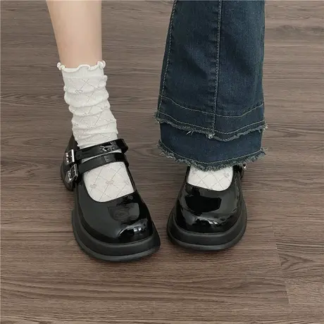 大头黑色法式高跟复古小皮鞋女春夏2024新款蝴蝶一字扣带玛丽珍鞋商品大图