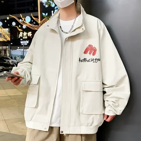 立领工装夹克男款春秋季新款美式休闲棒球服男士潮牌宽松纯棉外套图片