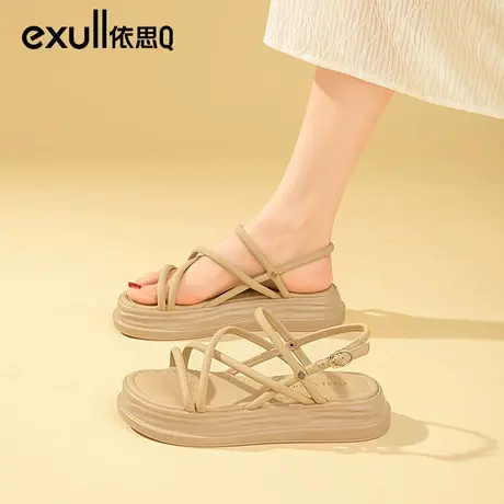 依思q一字带凉鞋女款夏季2024年新款女鞋厚底增高软底沙滩罗马鞋商品大图