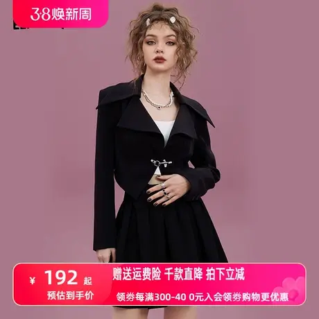 妖精的口袋后背镂空黑色短款西装外套女2023春季新款小西服设计感图片