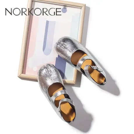 复古银色分趾鞋软面平底玛丽珍单鞋图片