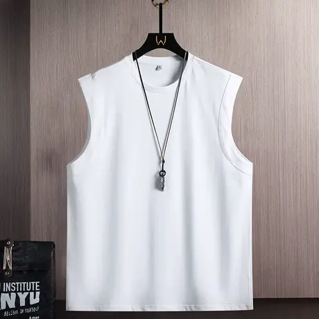 无袖背心男士夏季潮牌棉感健身运动坎肩衣服打底男装白色短袖t恤商品大图