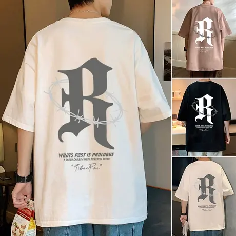 潮牌纯棉宽松美式短袖T恤男夏季薄款港风男装2023新款潮流体恤衫商品大图