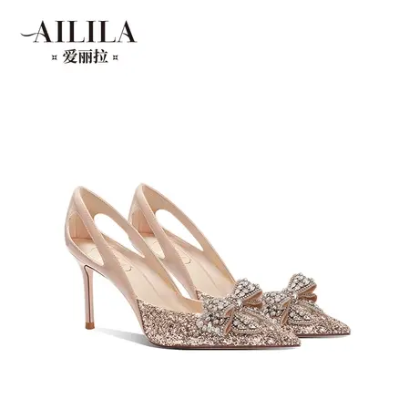 爱丽拉新娘法式婚鞋女夏季2023新款裸色镂空高跟鞋不累脚气质单鞋商品大图