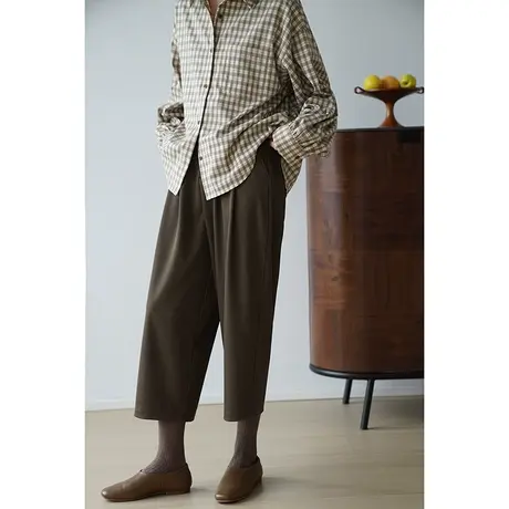 嘉茱莉2023秋季新款高腰休闲裤女薄款宽松直筒九分裤小个子阔腿裤商品大图