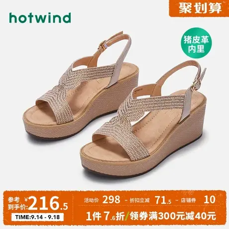 热风2023年夏季新款女士时尚复古坡跟时装凉鞋百搭一字带凉鞋商品大图