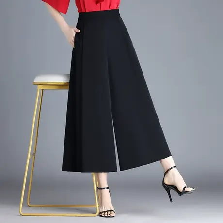 高腰裙裤阔腿裤女夏季2023新款时尚遮肉宽松垂感大脚裤九分休闲裤商品大图