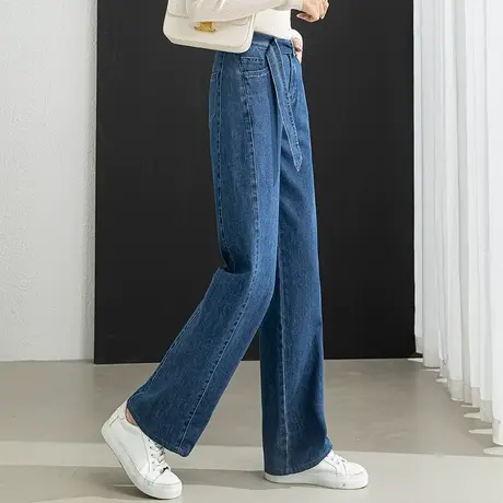 高腰窄版阔腿牛仔裤女春秋2023年新款女春季女裤拖地裤长裤直筒裤图片