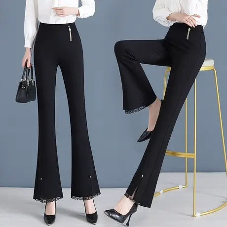 开叉微喇裤女2023年新款松紧高腰显瘦鱼尾裤小个子蕾丝休闲妈妈裤图片