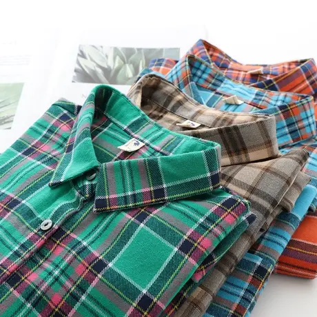 春季新款韩版格子衬衫女士长袖宽松休闲文艺复古港味学生上衣外套图片