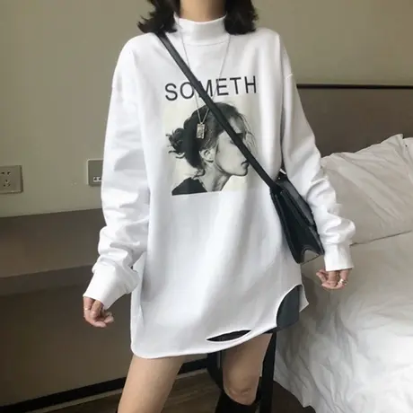 高领打底衫长袖t恤女秋冬洋气大码内搭设计感小众加绒加厚上衣服商品大图