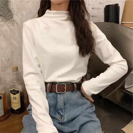 打底衫女内搭长袖女秋冬2023新款港风长袖t恤女中长款洋气上衣潮商品大图