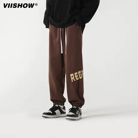 VIISHOW潮牌卫裤男美式街头设计感重磅束脚裤春季字母运动休闲裤图片