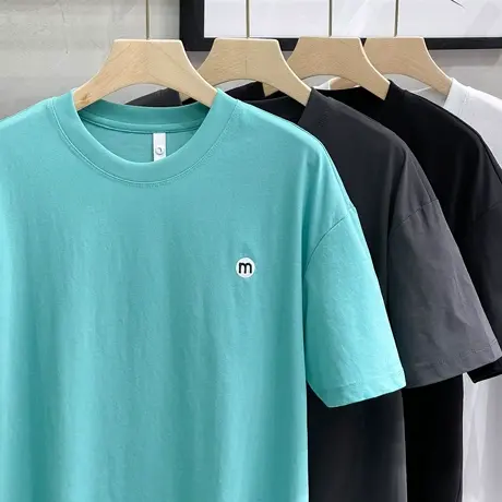 重磅宽松短袖T恤男潮流体恤衫2023夏季新款男士刺绣基础打底上衣商品大图