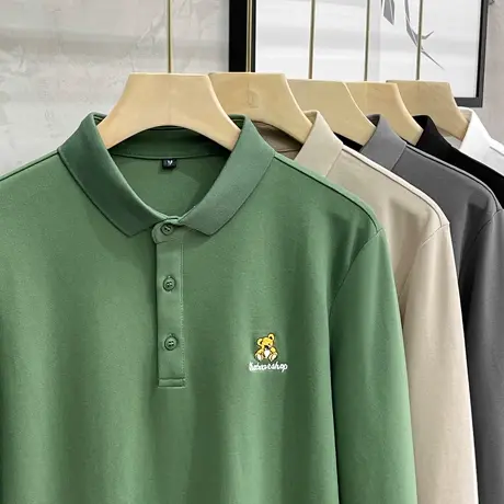 长袖polo衫男潮牌修身刺绣商务休闲翻领t恤男春夏季2023新款潮流商品大图