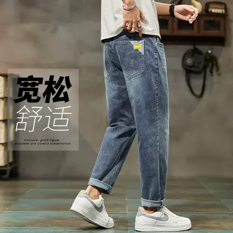 秋季春秋款潮牌痞帅日系工装牛仔裤男士直筒宽松九分休闲裤子男裤商品大图