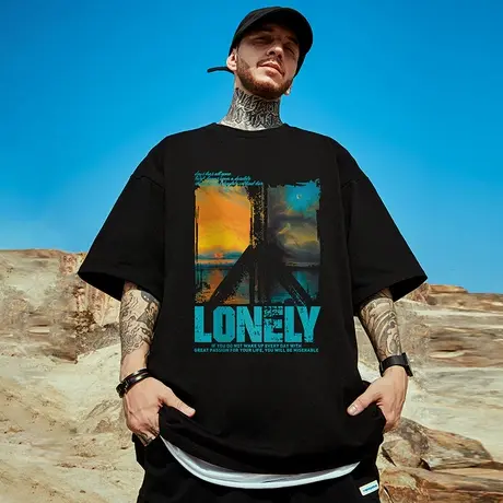 大码男装重磅胖子加肥加大夏季新款潮流印花宽松短袖T恤半袖胖子商品大图