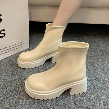 切尔西短靴女夏季2023新款马丁靴春秋厚底小个子网红瘦瘦单靴女款商品大图