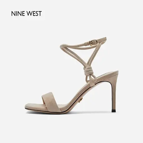 Nine West/玖熙一字带凉鞋女夏季新款气质踝带绒面超高跟女款凉鞋图片