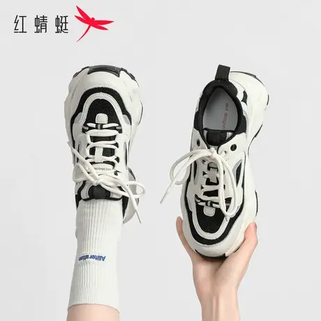红蜻蜓老爹鞋厚底女款夏季2023新款熊猫鞋真皮增高运动休闲女鞋图片