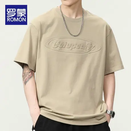 罗蒙美式重磅短袖t恤男士夏季薄款休闲半袖上衣服圆领打底衫体恤图片