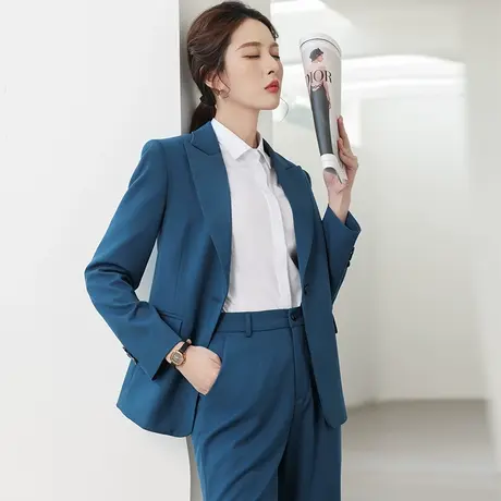 休闲小西装外套高级感蓝色白领上衣工装制服西服套装2023早春新款图片