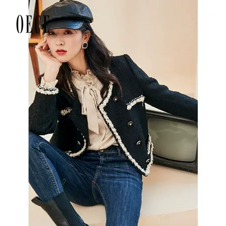 Oece复古小香风外套冬装新款女法式短款气质小外套图片
