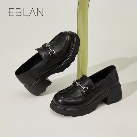 EBLAN/伊伴厚底乐福鞋女2025春季爆款女鞋增高真皮英伦风小皮鞋商品大图