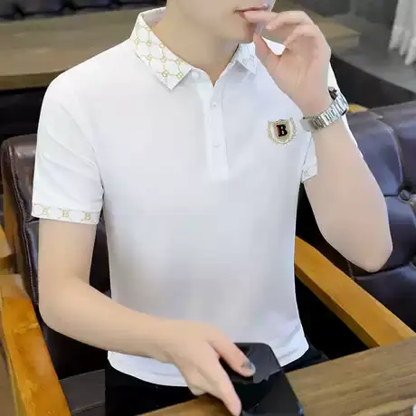 男士翻领短袖T恤POLO衫夏季新款时尚上衣潮流商务半袖打底polo衫商品大图
