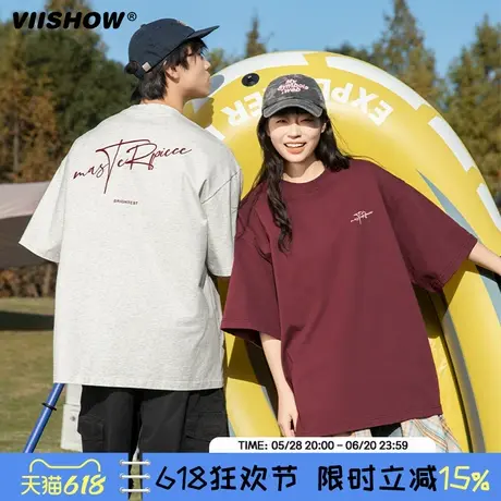 VIISHOW字母印花短袖纯棉2025年夏季美式百搭潮流半袖上衣T恤情侣商品大图