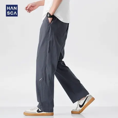hansca宽松直筒休闲裤男2025新款春秋季潮牌时尚拼接松紧腰长裤子商品大图
