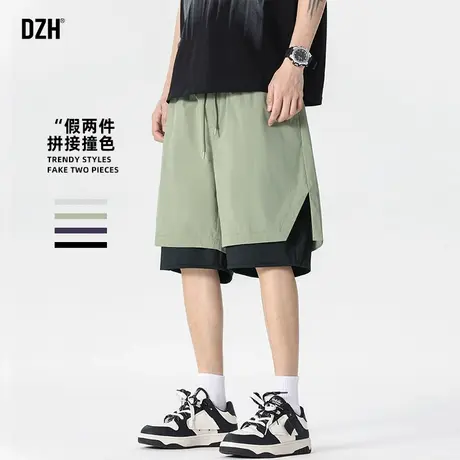 男生假两件运动短裤男夏薄款外穿2025新款速干五分裤休闲宽松半裤商品大图