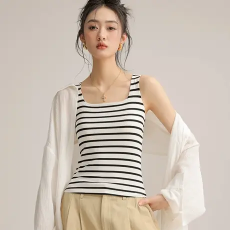 方领吊带背心女带胸垫一体式运动瑜伽打底内衣可外穿无袖上衣夏季图片