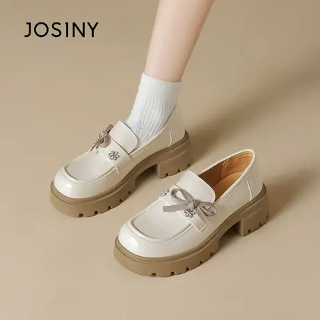 卓诗尼白色小皮鞋女2025春秋新款JK制服乐福鞋一脚蹬厚底增高单鞋商品大图