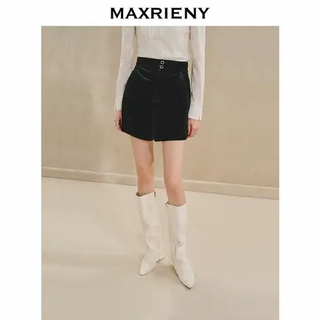 【奥莱】MAXRIENY复古感钉钻丝绒短裤双扣阔腿A字裤图片