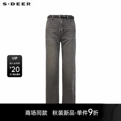 【商场同款】sdeer圣迪奥女个性高腰插袋水洗牛仔长裤S25380806商品大图