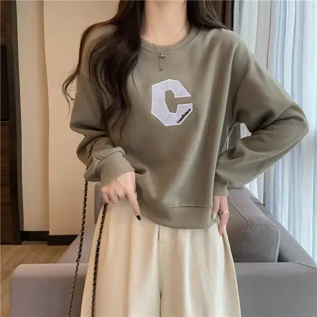 小个子短款圆领卫衣女春秋薄款vintage洋气古着ins潮牌套头上衣服商品大图