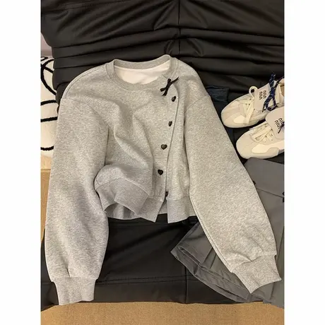 纽扣开衫设计感小众卫衣女春秋装宽松韩版小个子短款薄款上衣外套商品大图