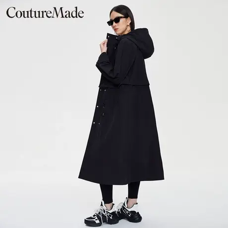 Vero Moda奥莱风衣外套女春秋新款宽松双排扣连帽长款大衣上衣商品大图