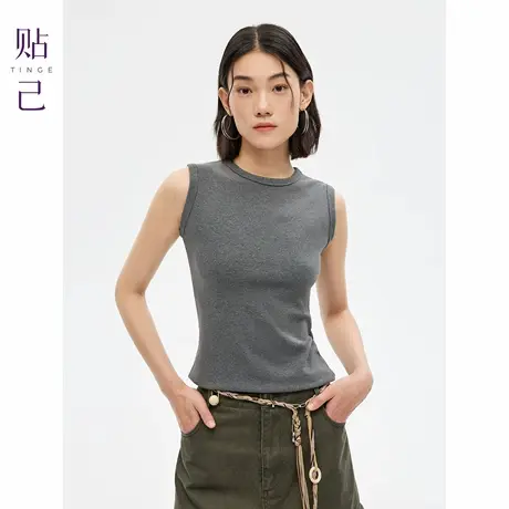 TINGE贴己精梳棉高弹圆领修身无袖背心女早秋新款遮副乳内搭上衣商品大图
