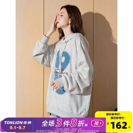 唐狮2025秋冬新款针织连帽卫衣女潮流牛仔贴布绣套头帽衫宽松时尚图片