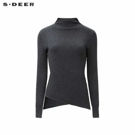 sdeer圣迪奥女装罗纹半高领不规则修身打底针织衫S24483509商品大图
