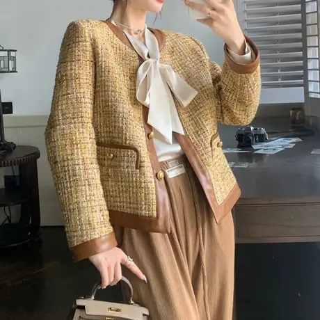 2025新款韩系小香赫本风短款外套女秋季高级感洋气显瘦小个子上衣图片